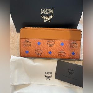 MCM Cognac Rainbow Visetos Diamond Large Zip Wallet New with Box